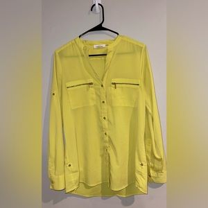 Calvin Klein Blouse. Color: Neon Yellow, Size: S. Sheer with Gold zippers.